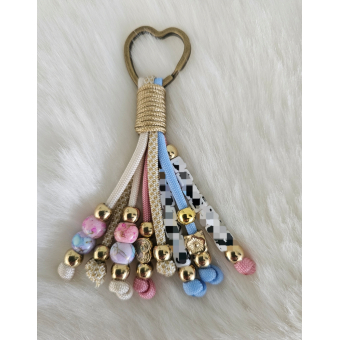 Slierten tassen/sleutelhanger roze/blauw/creme en goud tinten